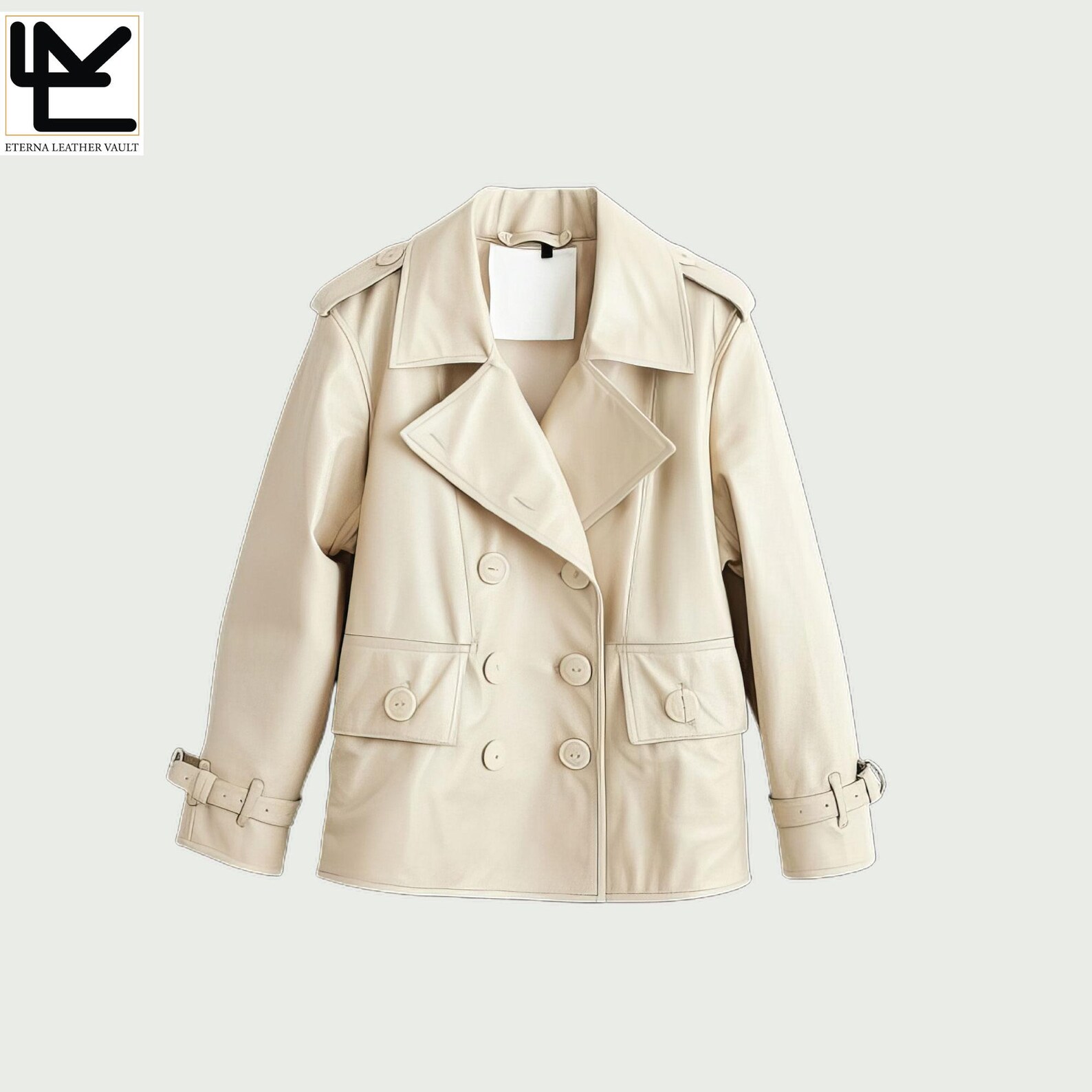 ELV white leather trench coat - front view